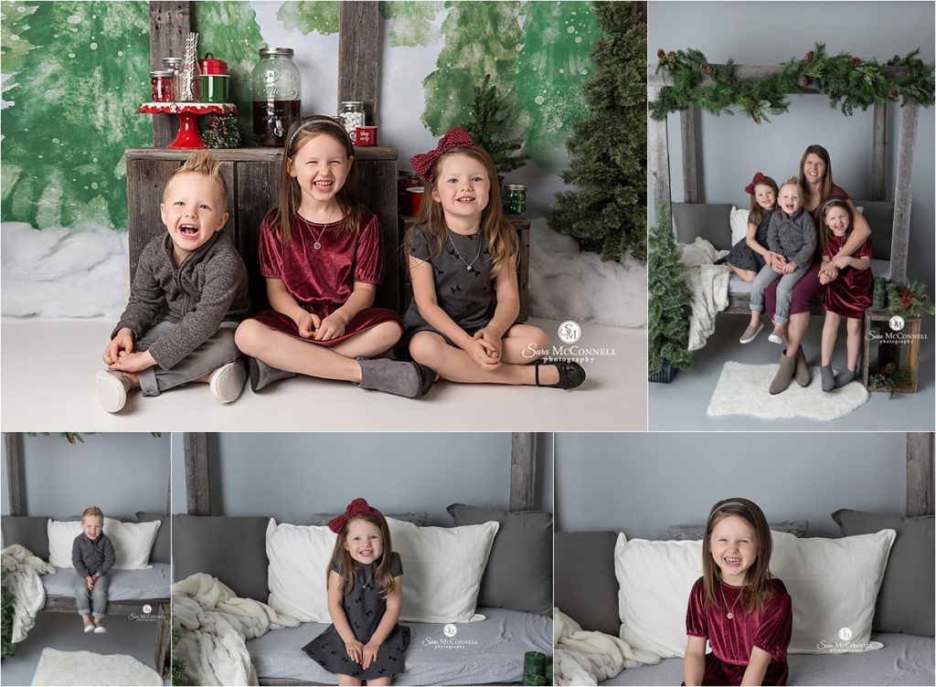family sitting together for christmas photos